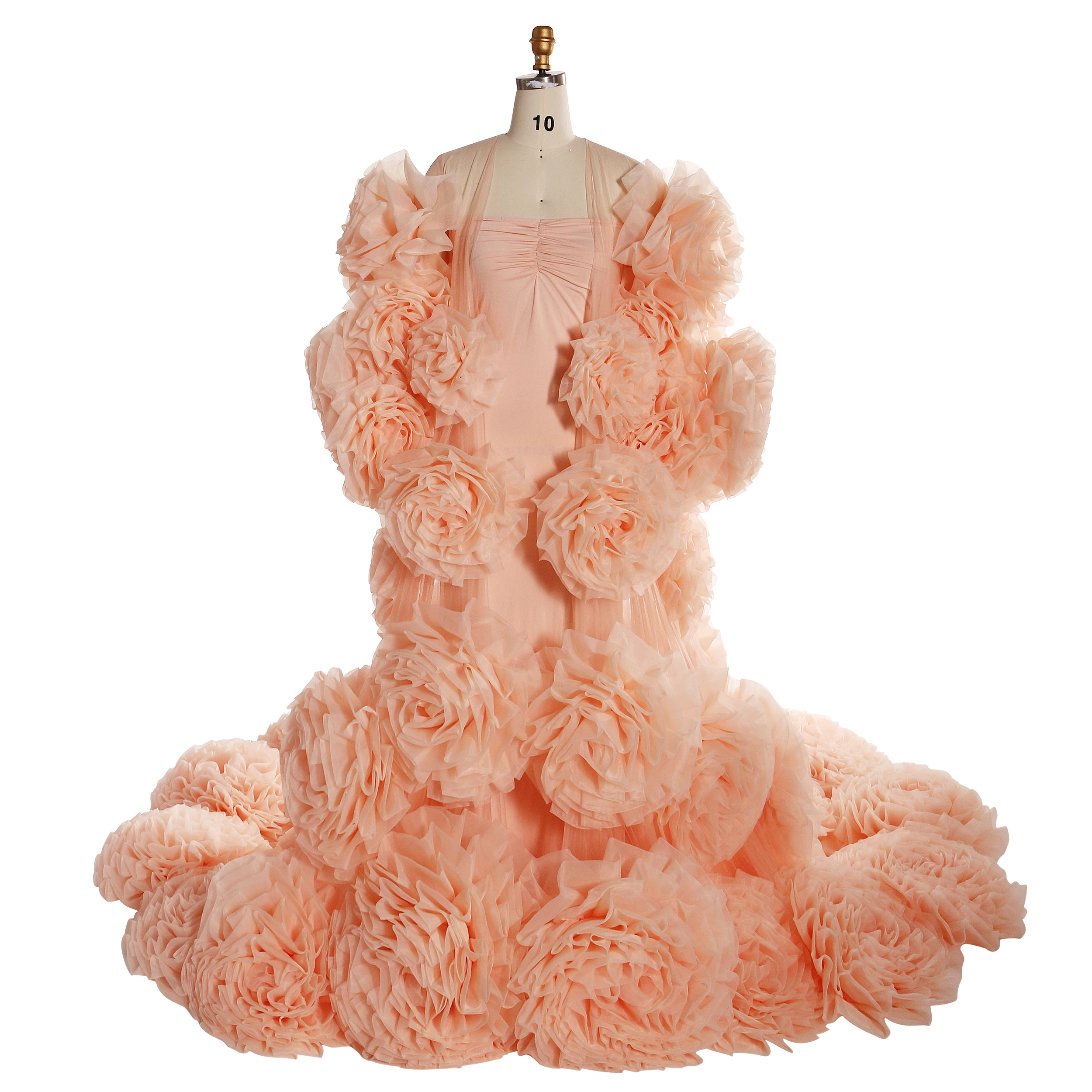 Handmade Flower Pink Cape with Lining Floor Length Dress for Photo Shoot Custom Color YEWEN YW240005