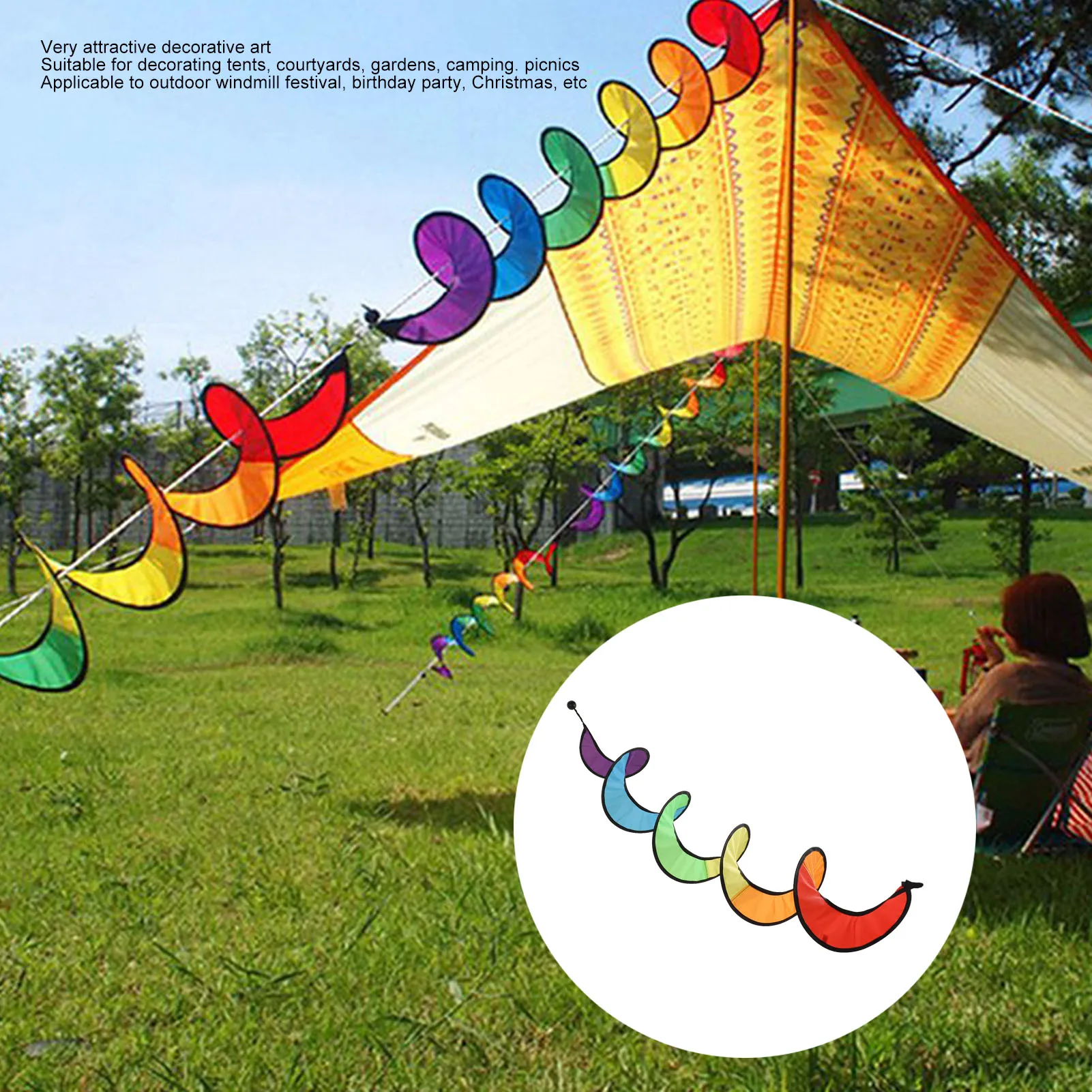 Wind Spinner Foldable Colorful Spiral Rainbow Wind Sculpture Spinner Hanging Curly Spinner Yard Garden Decoration Polyester
