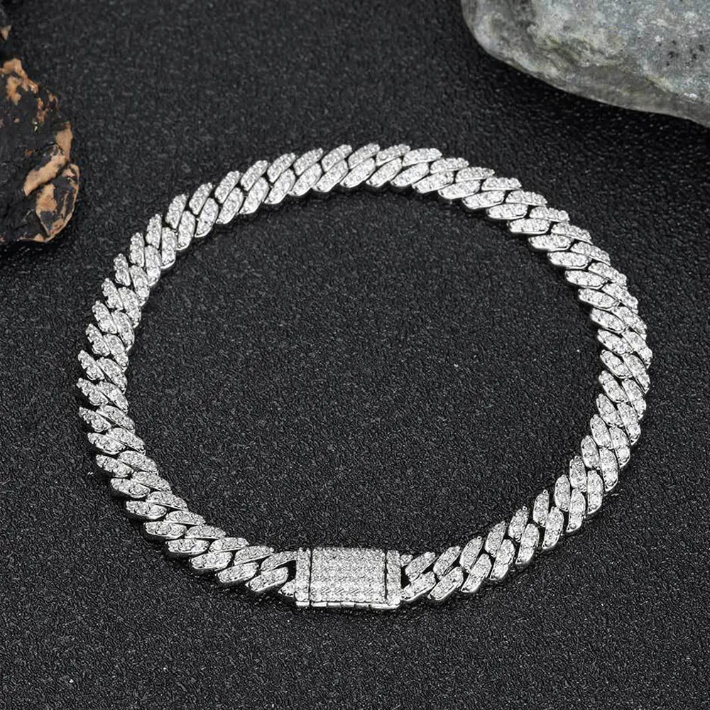 Kanolan 6mm Moissanite Cuban Bracelet Full Diamond GRA Certified Solid s925 Silver 18k White Gold Cuban Bracelets for Women Man