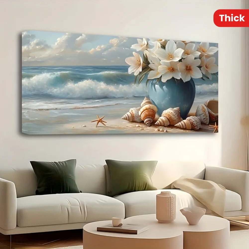 

Рамка из массива сосны толщиной 1,5 дюйма, фреска на пляжном холсте, декоративная подвесная картина с изображением морского цветка