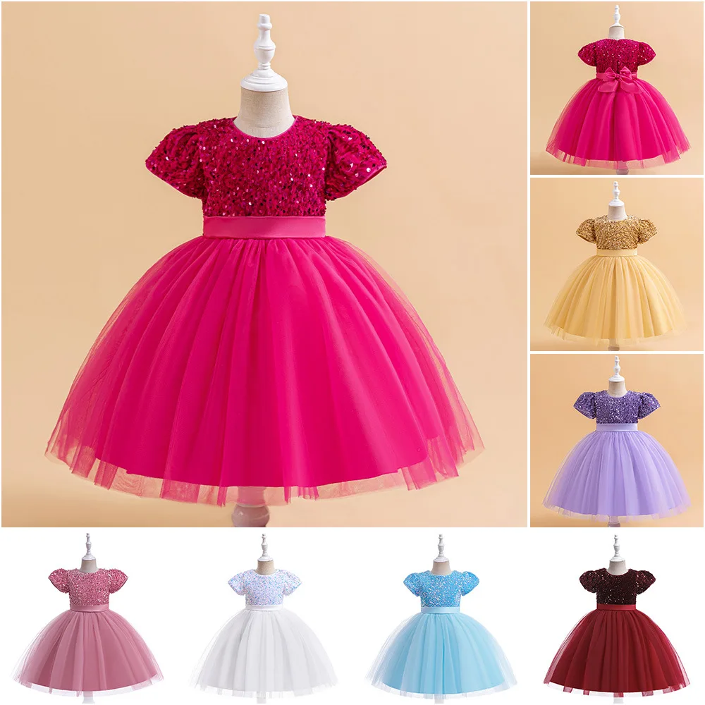 

Girls Elegant Dresses Patchwork Sequins Children'S Tutu Princess Dress Birthday Party Performance Costume Kids Christmas Clothes