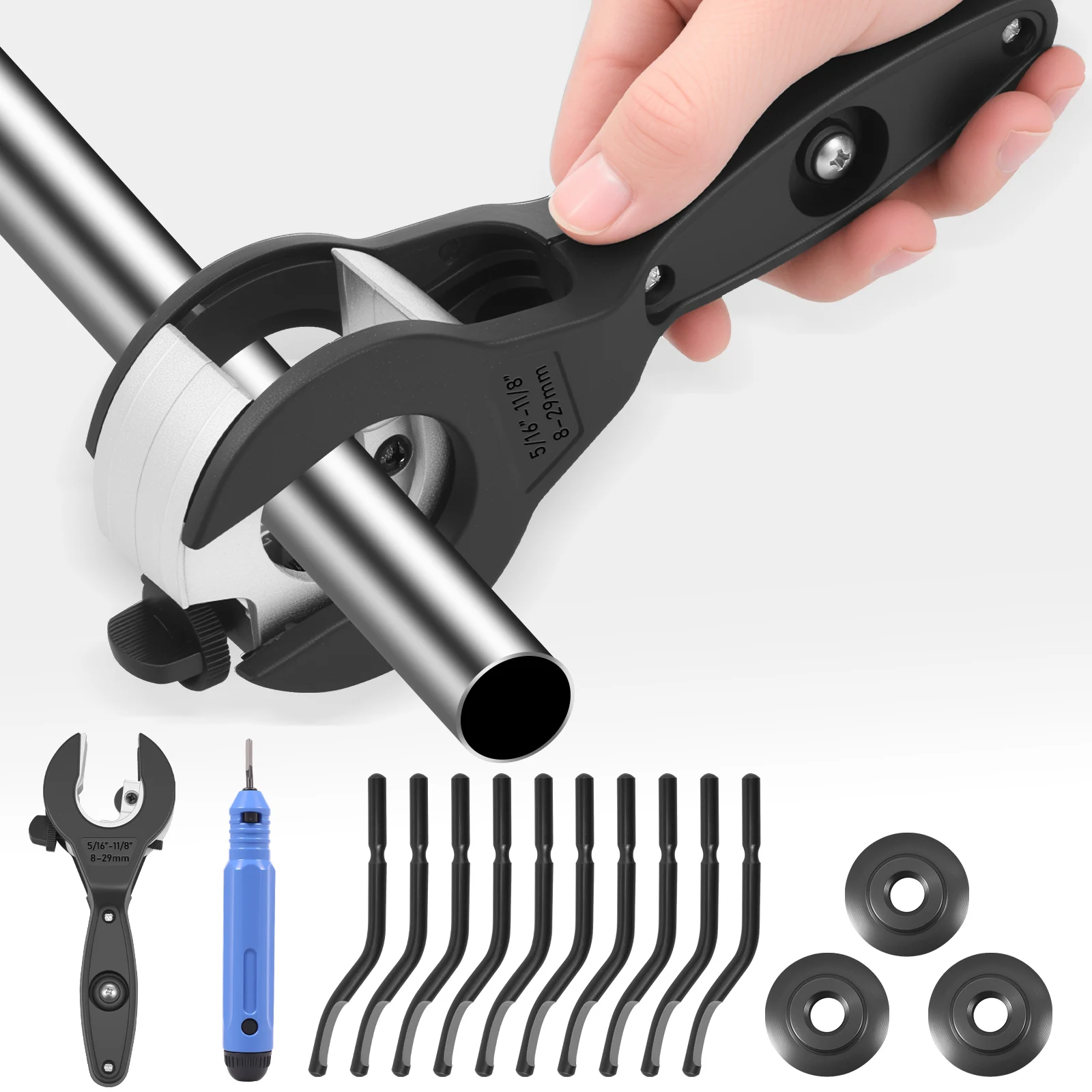 

Ratchet Pipe Cutter Zinc Alloy Set for 8-29 mm Stainless Steel Copper Plastic Aluminium Pipe with 3 Replacement Cutting Wheel