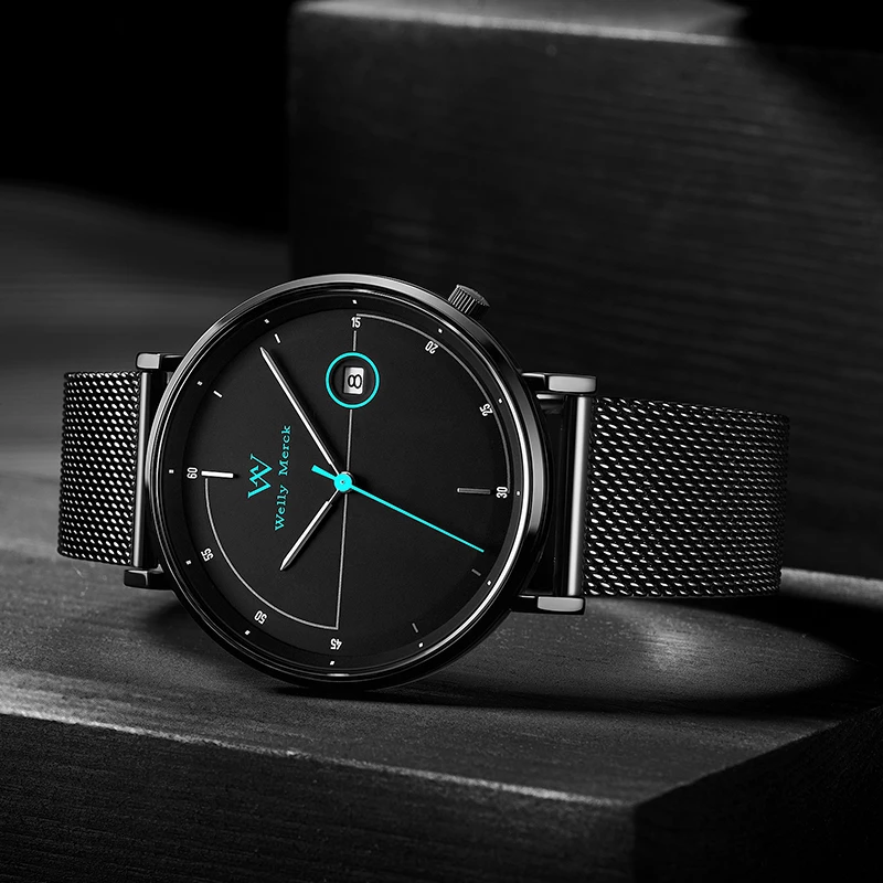 WM Watch ساعة كوارتز بسيطة مقاومة للماء كلاسيكية كاجوال رجال الأعمال ساعات Welly Merck WM004M