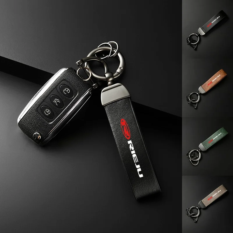 

For RIEJU Rieju Ultra HD Printed Logo Carbon Fiber Textured Holder Metal Leather Suede Keychain Motocycle Keyring Accessories