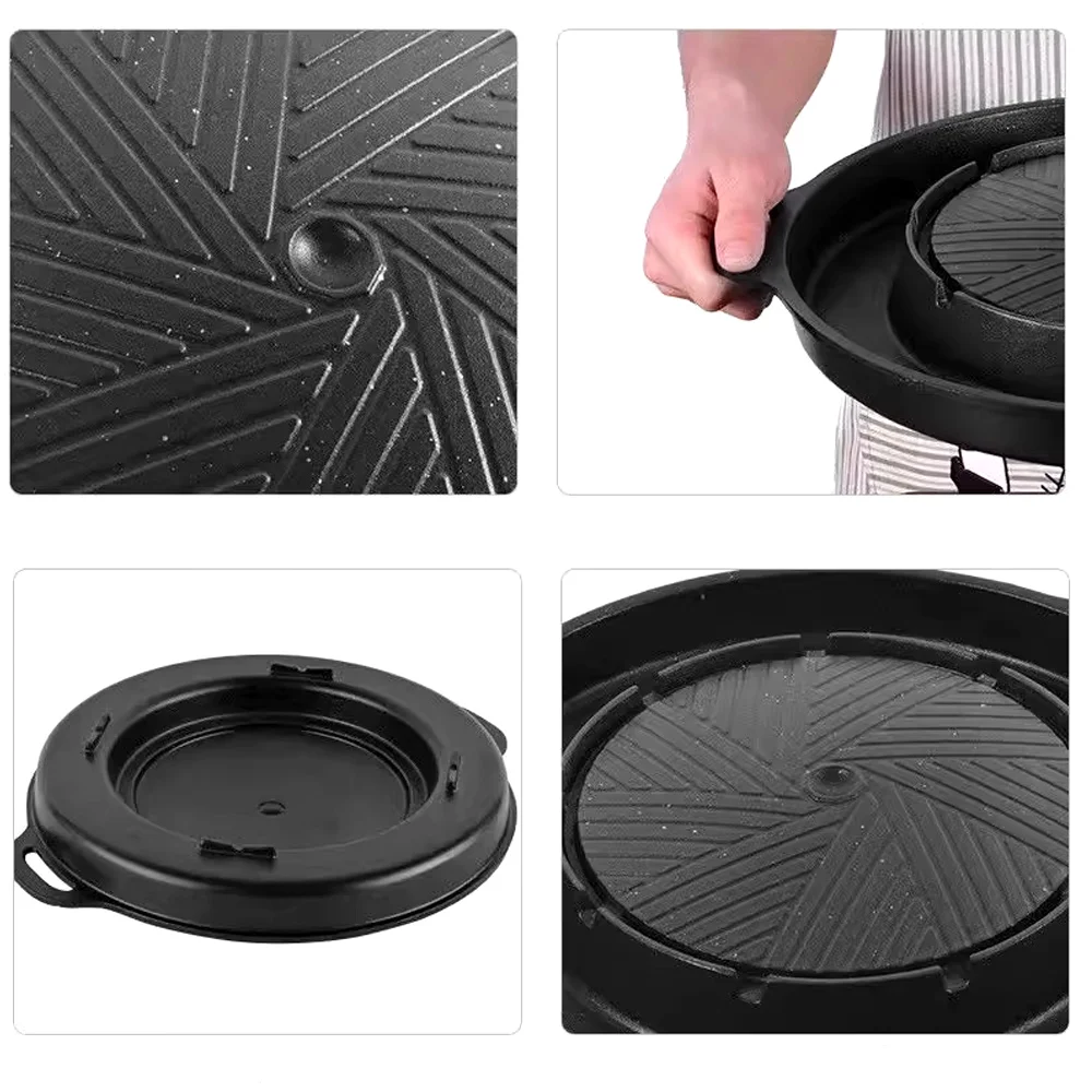 KOSUN Grill Pan Non-stick Barbecue Tray Egg Cheese Round Divider Grilling Plate Meat Steak Cooker for Gas and Induction Stove
