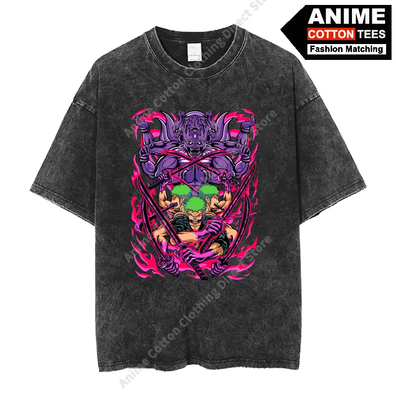 

Anime ONE PIECE - Roronoa Zoro 'Santōryū' Print T Shirt y2k Harajuku Men Women Casual Short Sleeve Cotton Vintage Loose Tees