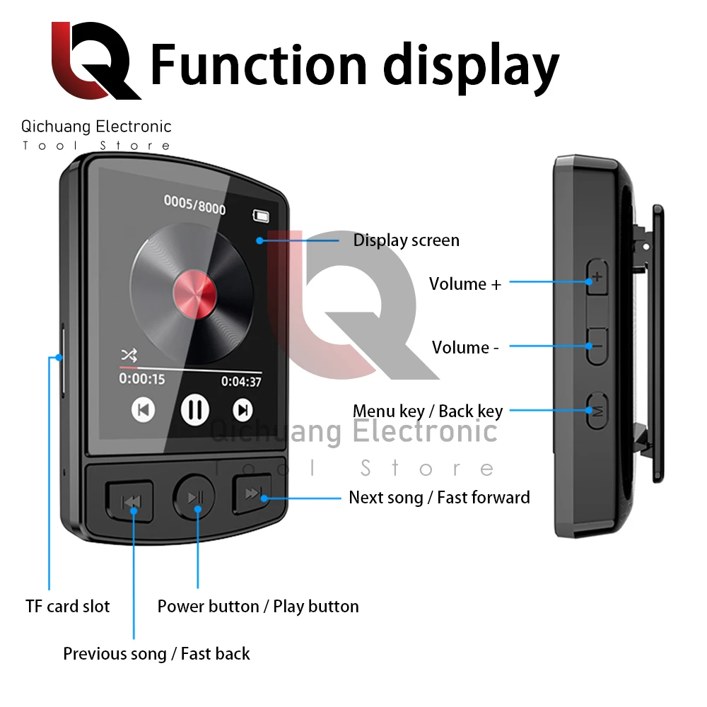 New A7 Sport Bluetooth Mp3 Player Portable Clip Mini Music Walkman With Screen Support Fm Recording Clock Hifi Audio Player