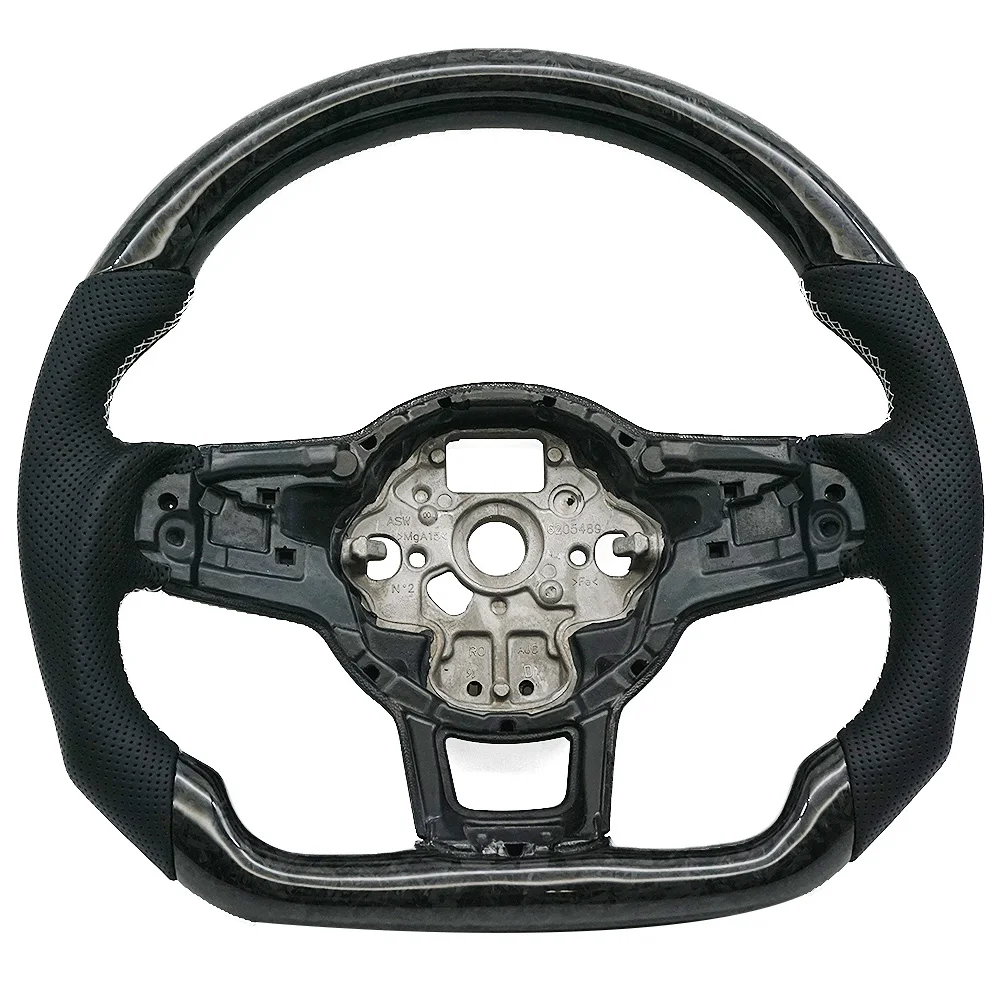 

Fit for Golf 7 GTI forged carbon fiber half-punched white wire steering wheel disc bottom