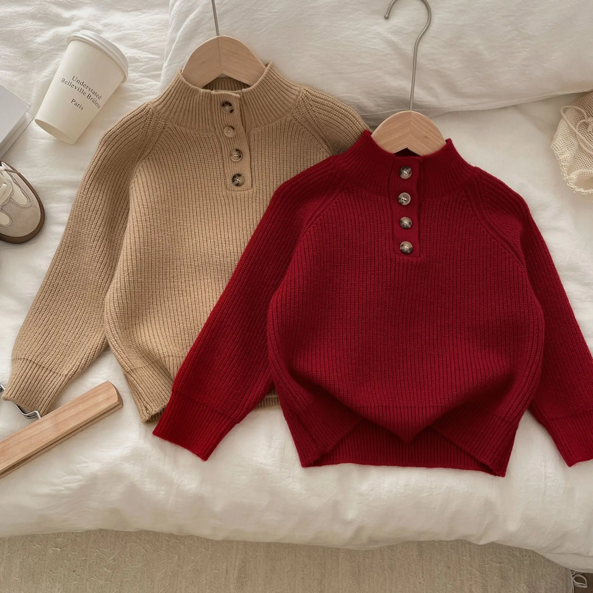 

2025 Autumn & Winter Kids Sweater,Solid Color Half-High Neck,Single-Breasted,Thick,Stylish and Versatile Knitwear for Boys&Girls