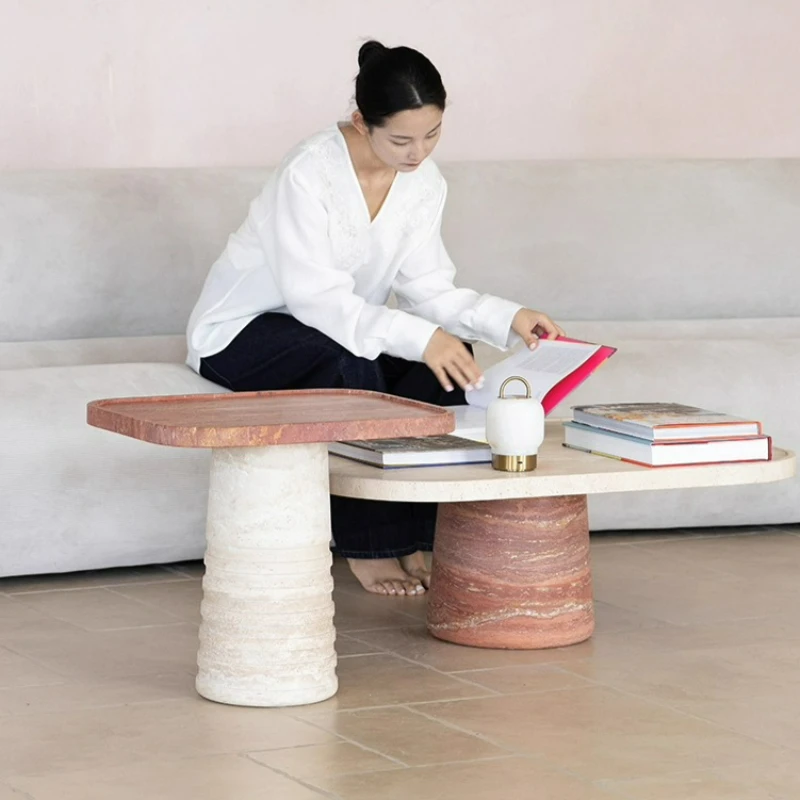 

Red travertine combination coffee table minimalist living room main table coffee table