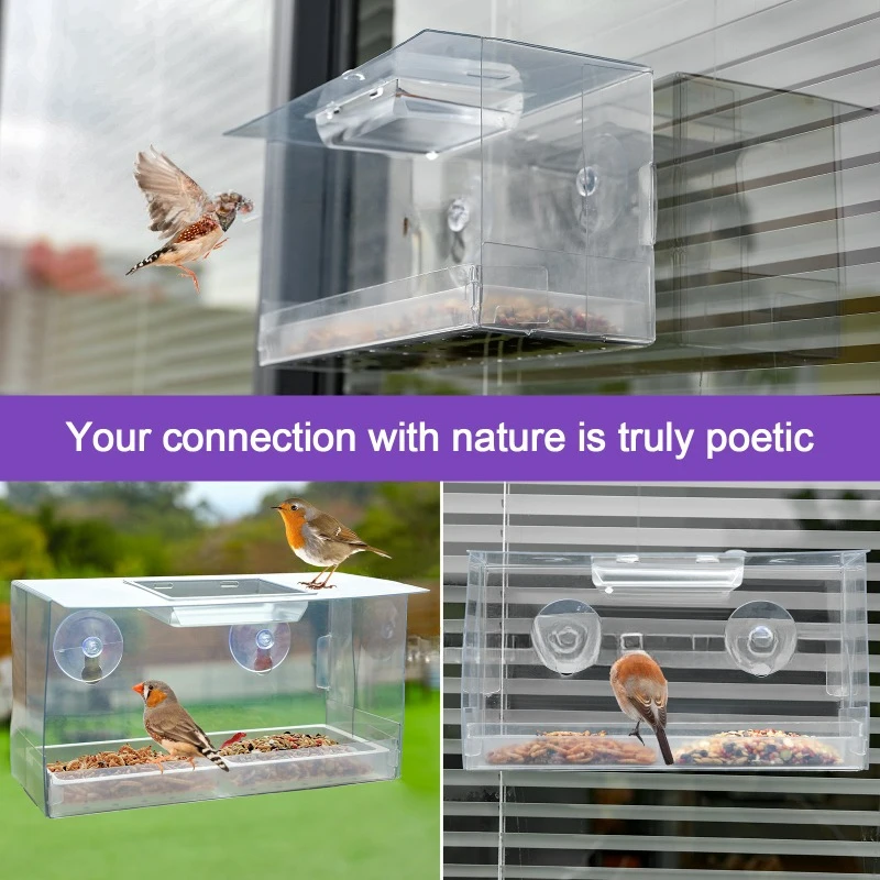 New Acrylic Suction Cup Bird Feeder Wild Pigeons Hummingbirds Foldable Bird Cages Nests Hanging Window Feeder Pet Supplies