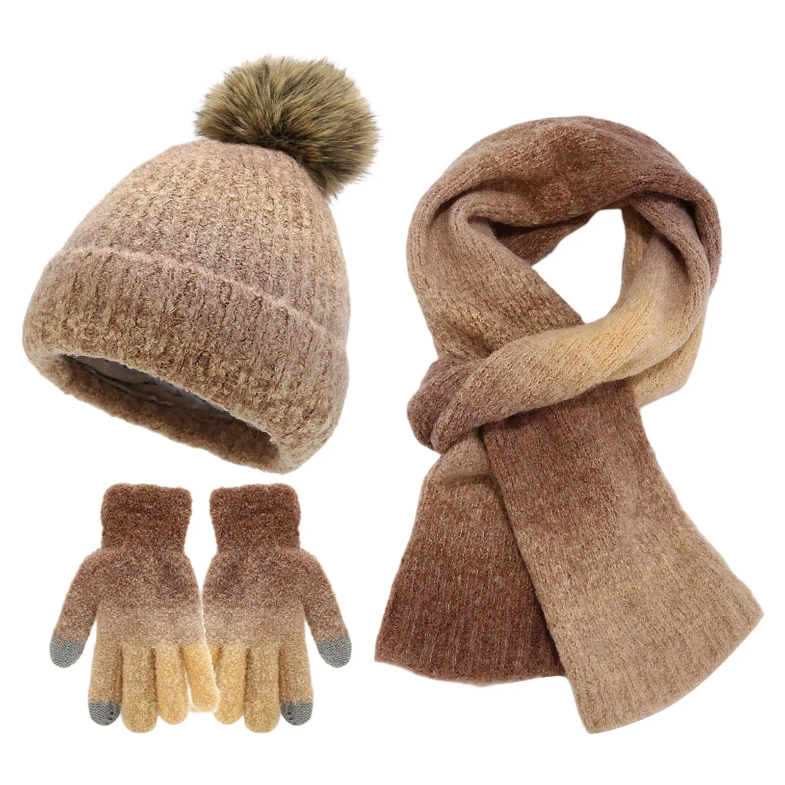 Conjunto de guantes y gorro para mujer, gorro tejido de lana cálido, bufanda, guantes, conjunto de tres piezas, Elegantes, conjuntos de invierno versátiles para mujer 2024