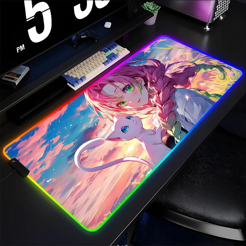 

RGB Rubber Mouse Pad P-Pokemon Jigglypuff Gaming Accessories LED Keyboard Desk Mat Gamer Carpet Mousepad Backlight Mouse Mats