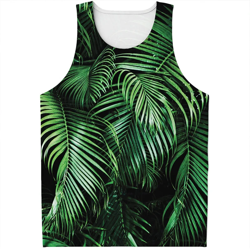 Canotta con grafica a foglia di palma verde per uomo Summer Street 3D Printed Hawaiian Plants Vest Quick Dry t-shirt senza maniche Top