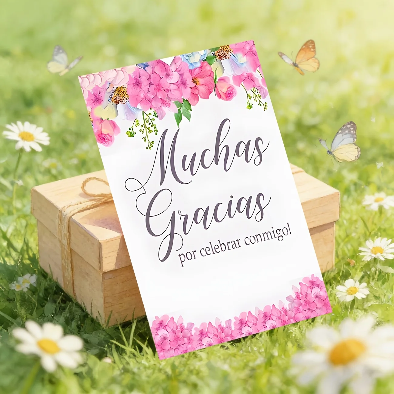 50PCS Romantic Pink Flower Watercolor Design Gift Thank You Card, Suitable for Wedding, Party and Other Scenes