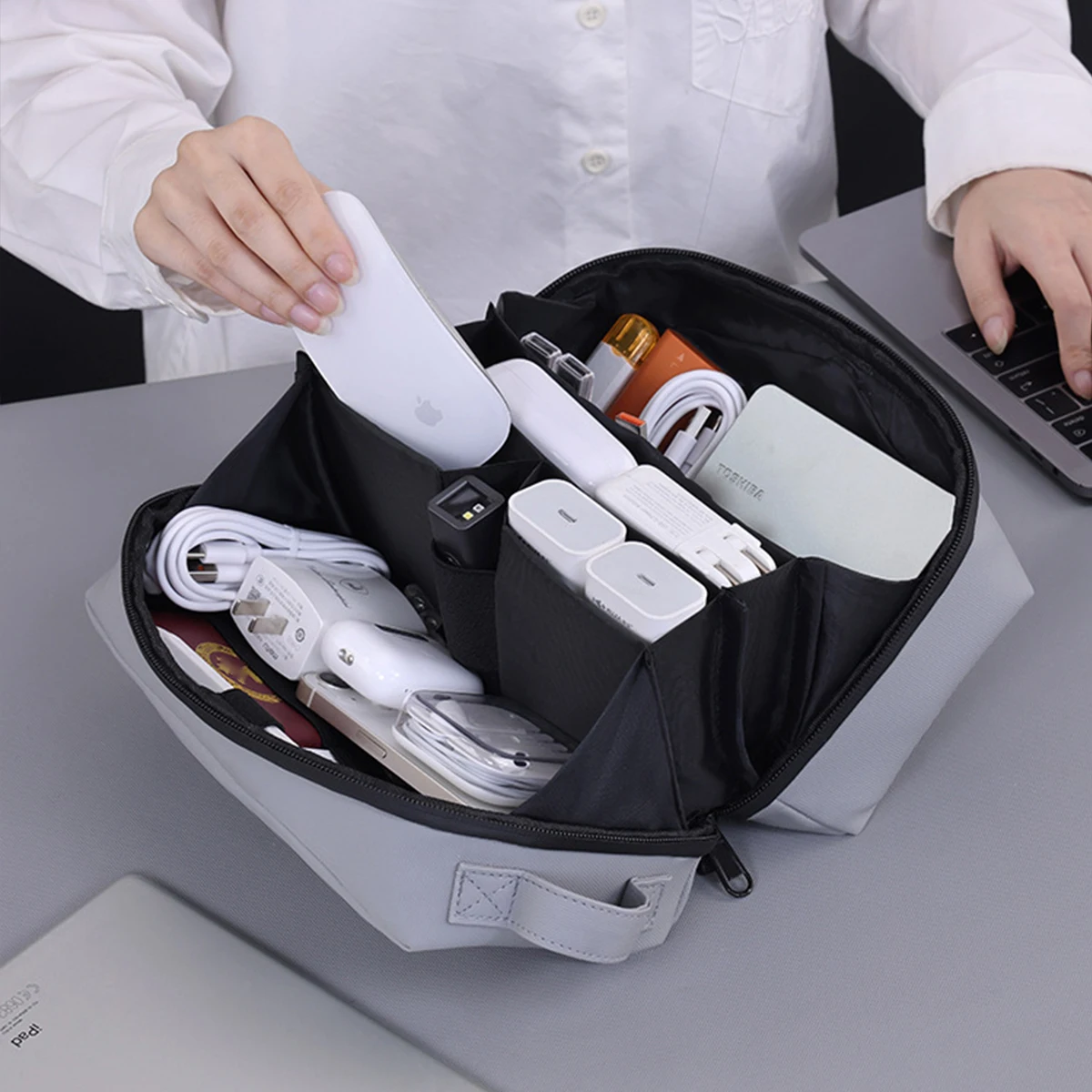Double Open Data Cable Storage Bag Mouse Headphones Power Bank Digital Accessories Organizer Business Travel Document Bags