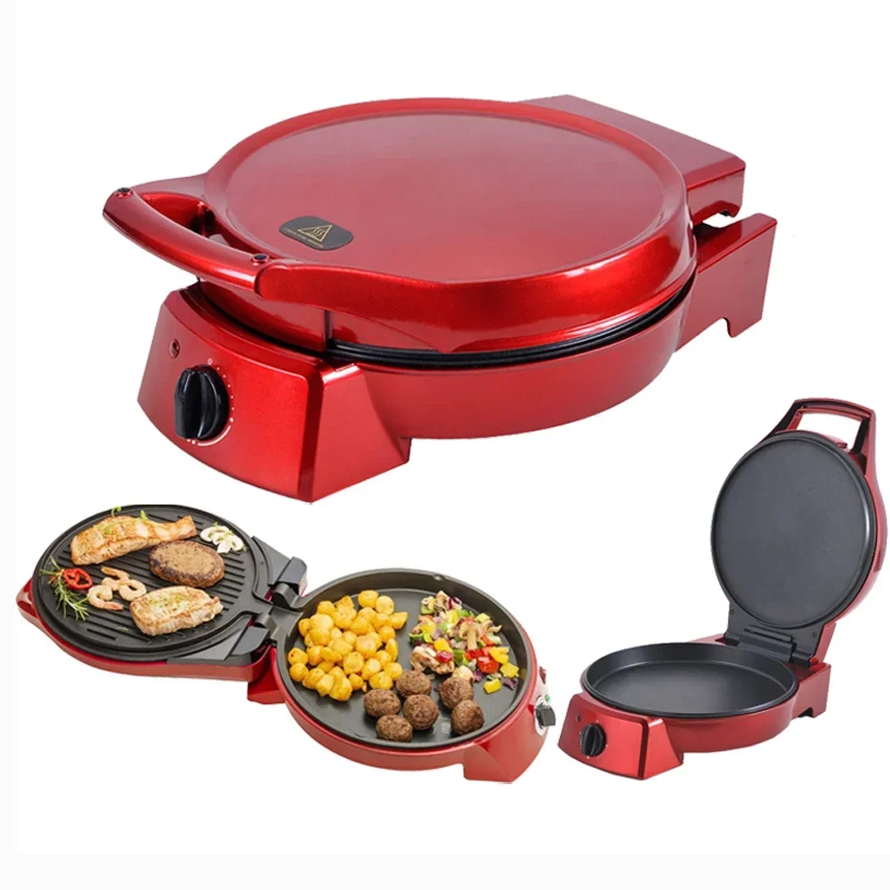 -Electric Pizza Maker Adjustable Temperature 180 Degree Open For Double Plate Grill Pizza Dough Maker Machine