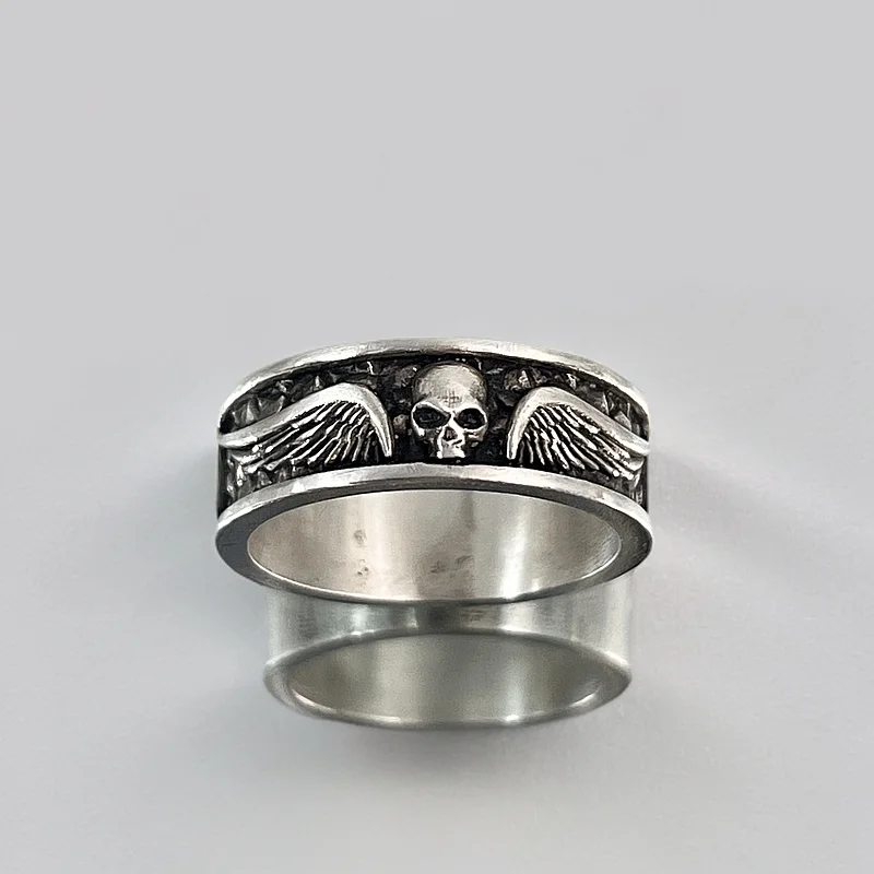 S925 Silver Vintage Do Old Skull Ring Ins Wind Personality Frigid Wind Fashion Ring Ring