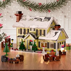 MOC Christmas Winter Village Cafeby Building Holiday Cottage Strade Mantello Renna Babbo Natale Blocchi Bambini Amico Giocattoli