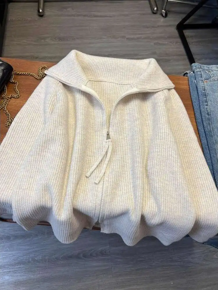 

plus Size Women's Knitwear Double Zipper Collared Sweater Casual Loose Fit Long Sve Comfortable Soft Fabric Faionable La...