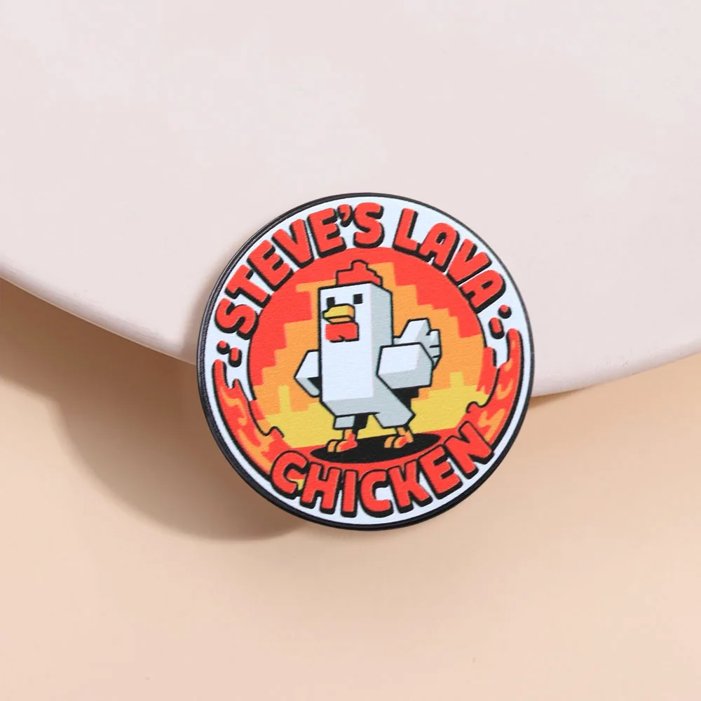 Lava Chicken Brosche, klassisches Spiel-Accessoire, Abzeichen, orangefarbener, runder Emaille-Anstecker, Spiel-Logo, Fan-Verpackung, Sammlerstück, Geschenk. – Detail 4
