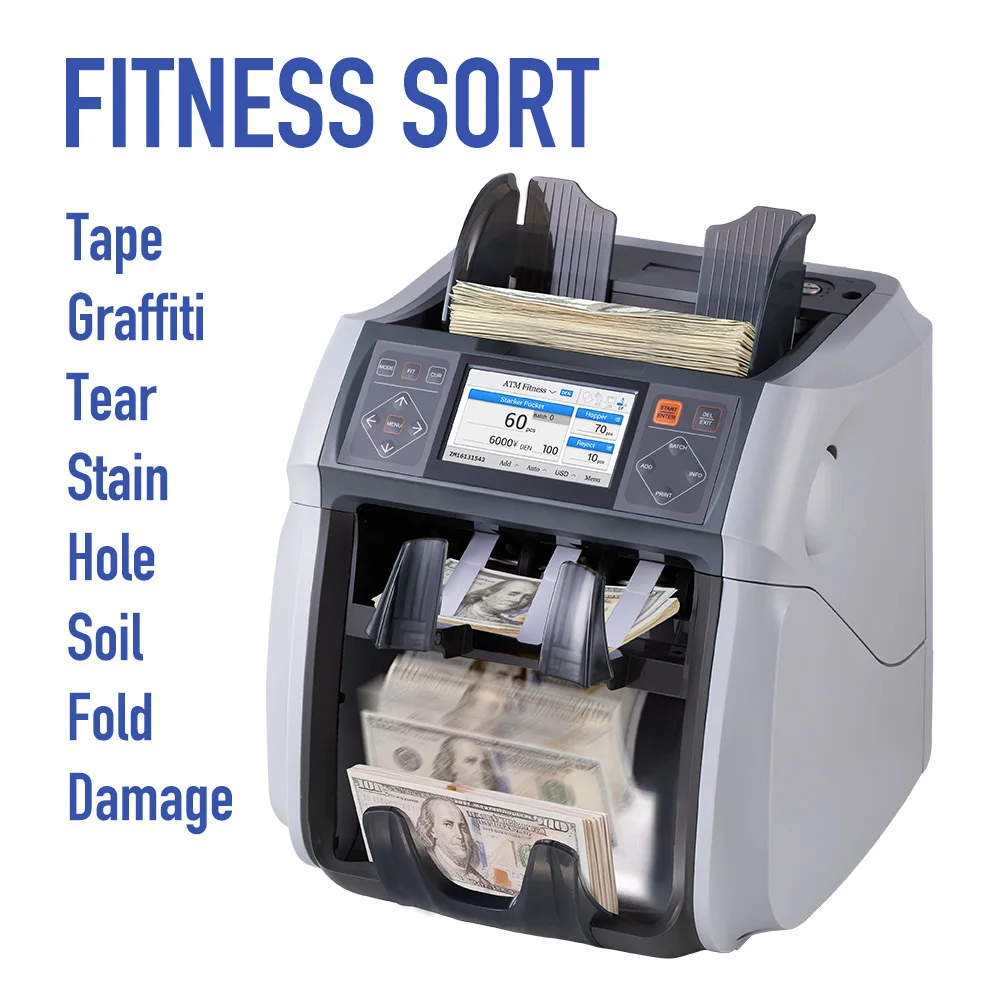 Dual Pocket Bank Grade Banknote Sorter Currency Counter with CIS 2 Pocket Sorting Fitness Detection