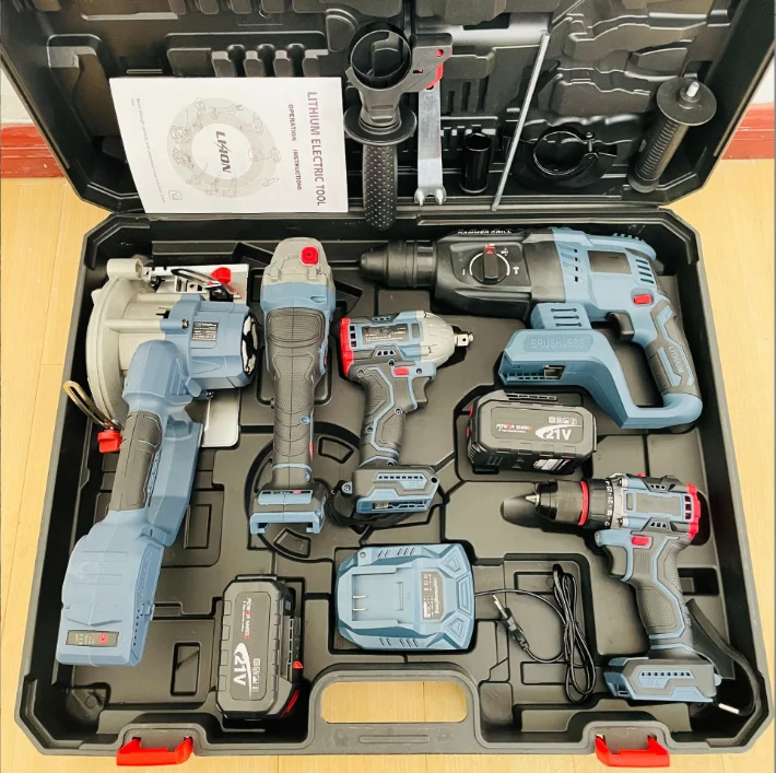 21v Lithium Battery Cordless Electric Drill Power Drilling Machines Brushless Drill Tools Combo Set