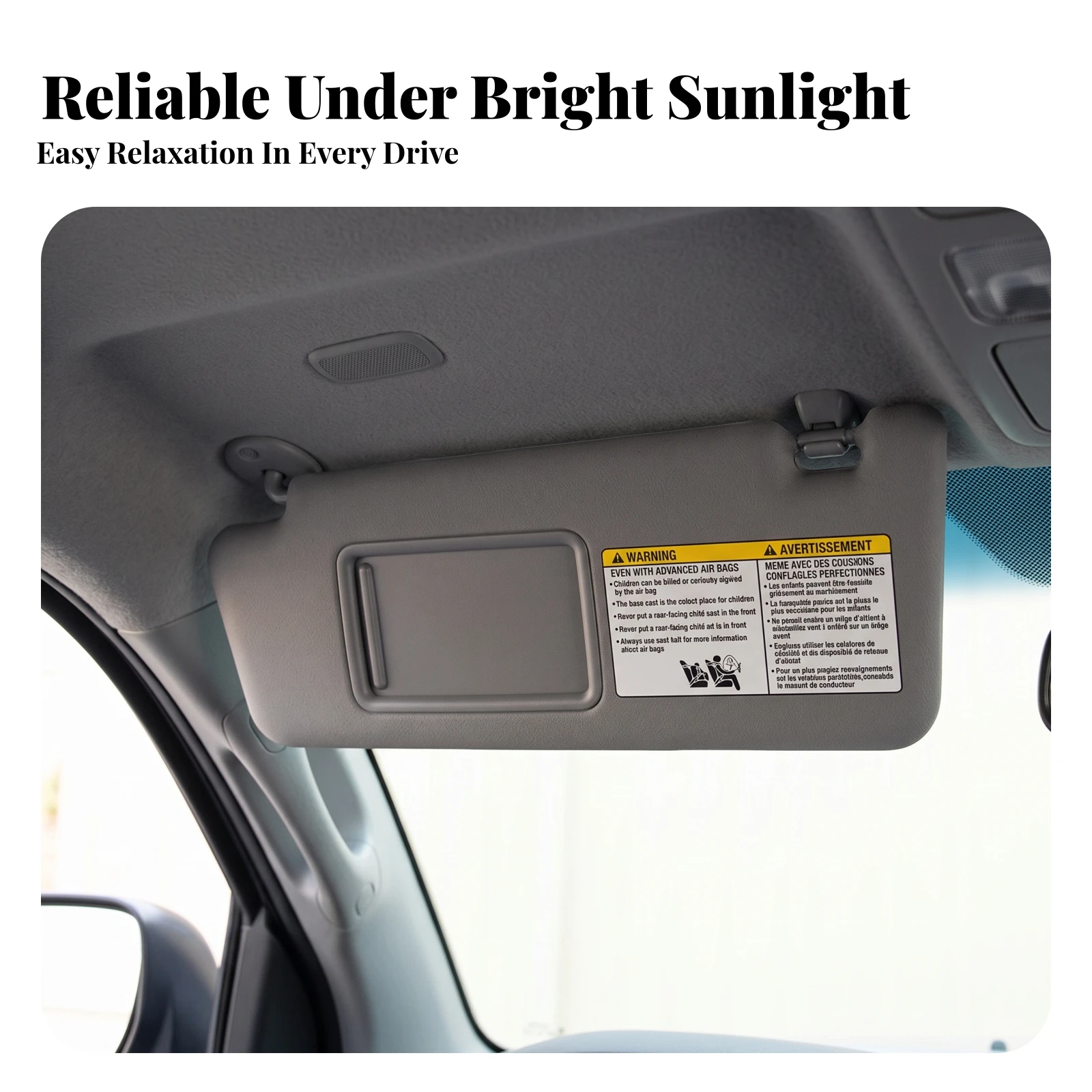 Sun Visor Replacement Gray Sun Visor with Warning Label Peel and Stick Cover Factory Look Textile Overlay Rectangular