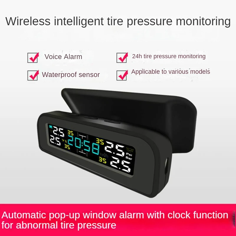 Tire Temperature Tire Pressure Monitor Car Universal Tire Inspection Monitor Wireless Solar Power External Time Easy Install