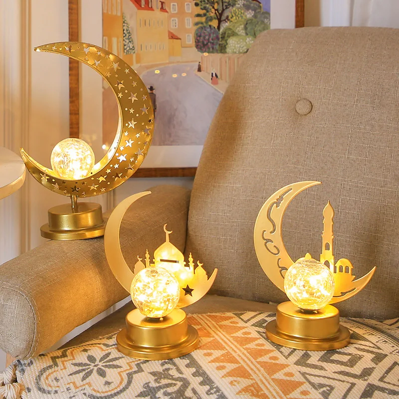 

ramadan decor islamic gift metal crafts LED battery moon light table ramadan lamps for Ramadan decorations
