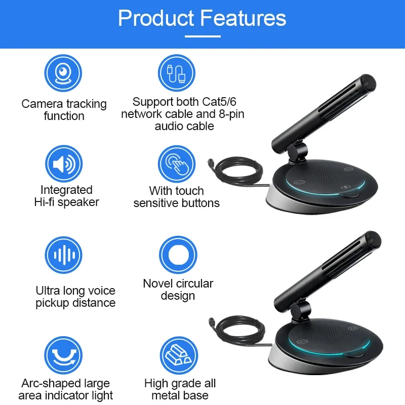 Цифровой сетевой кабель Проводная конференц-система Камера для обсуждения Отслеживание председателя Микрофон для деликатесов Конференц-микрофон
