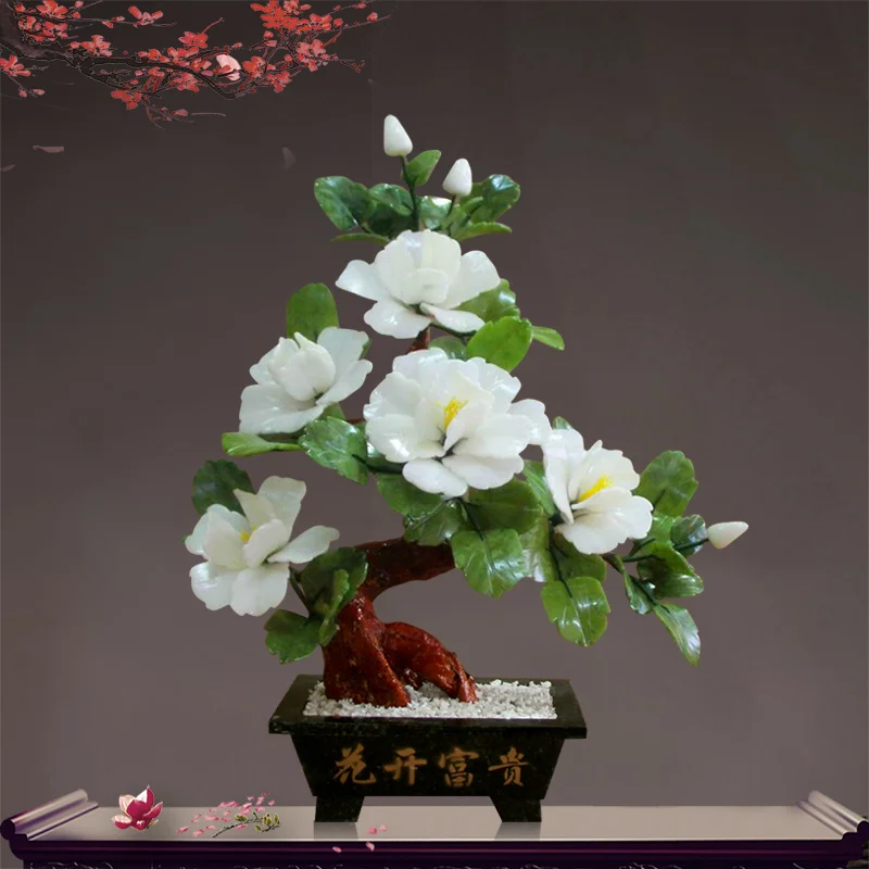 

Jade Carved Flower Trees Figurines Miniatures Decoration Living Room Wine Cabinet Peony Decorations Christmas 2022 Home Decor