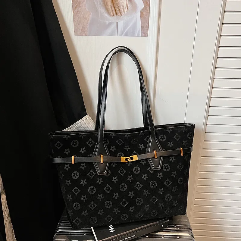 

Дизайнерская вместительная сумка-тоут с винтажной замшевой отделкой, премиальная сумка через плечо в стиле хипстер, бесплатная доставка