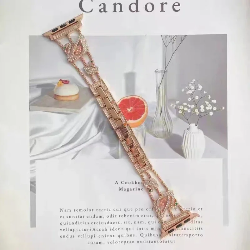 Metal Diamond Strap For Apple Watch 49mm 46mm 45mm 44mm 42mm 41mm 40mm Swan Style Bracelet iWatch Ultra 10 9 8 7 6 5 4 3 SE Band