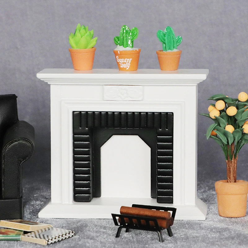 1:6 1:12 domek dla lalek Mini kominek dekoracyjny lalka Model domek z drewna kominek Mini domek meble w stylu europejskim — zdjęcie 3