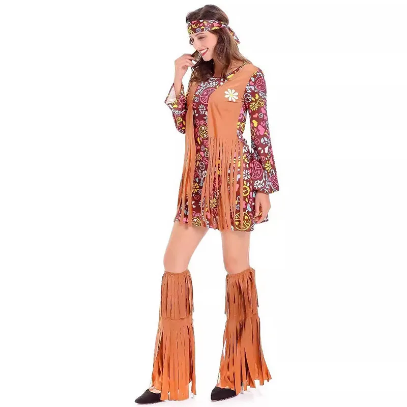

Ladies tassel hippie costume hippie retro performance costume Halloween Arabic costume, size reference size chart