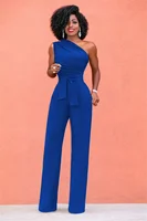Women's Jumpsuit Solid Skew Collar Crop Top Straight Pants Belt Sexy Sleeveless Loose Pants Elegant Charming Playsuits 2024 - Image 4