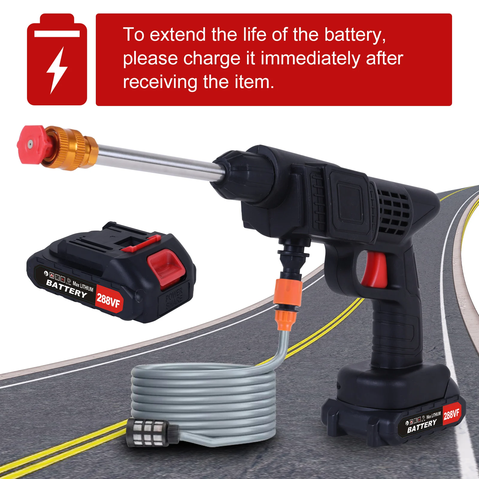 450w Cordless Car Washer Pistola A Spruzzo di Acqua 26Bar 288VF Portatile Ad Alta Pressione 2x1200mah Batteria Per Auto Casa giardino pulizia