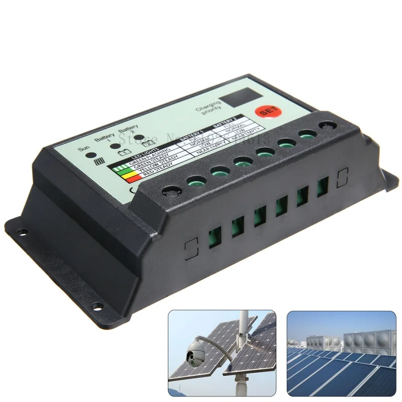 

20A Dual Battery Solar Charge Controller Regulator For 12V or 24V Batteries Solar Controllers Automatic recognition light