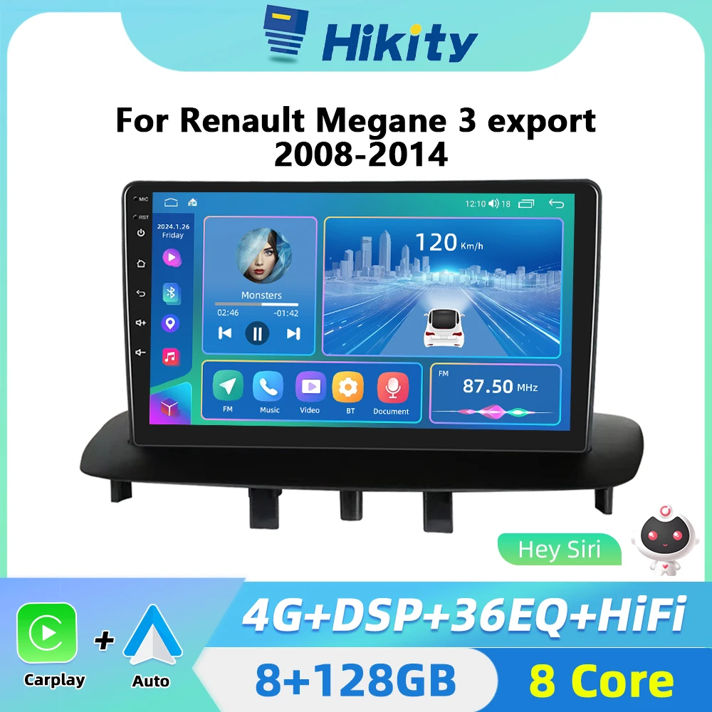 Hikity 8Core CarPlay Android Auto Radio For Renault Megane 3 Export 2008-2014 Car Multimedia player GPS DSP 2 din autoradio