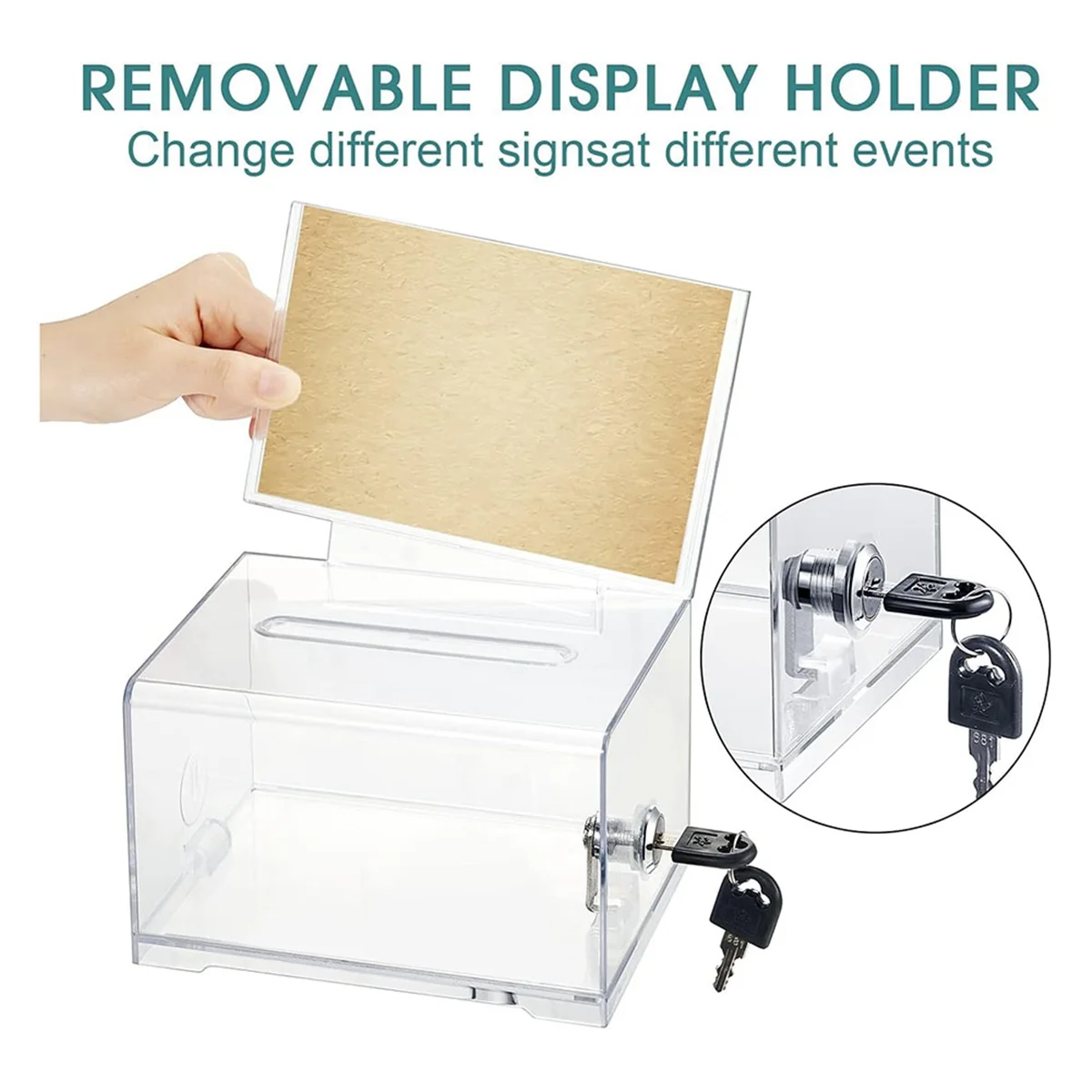 1 Pack Acrylic Donation Box with Lock, Clear Ballot Box with Sign Holder, Suggestion Box for Fundraising