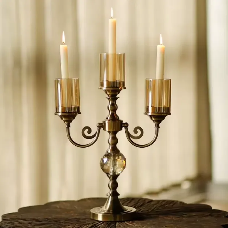 American-style Metal Three-head Crystal Candlestick