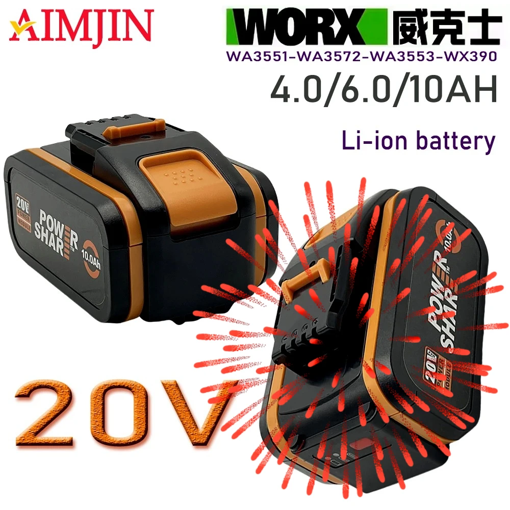 Pour worx 20V 4.0/6.0/10Ah batterie au Lithium Rechargeable WA3553 WA3551 WA3553.1 WA3570 pour tous les outils électriques et de jardin WORX