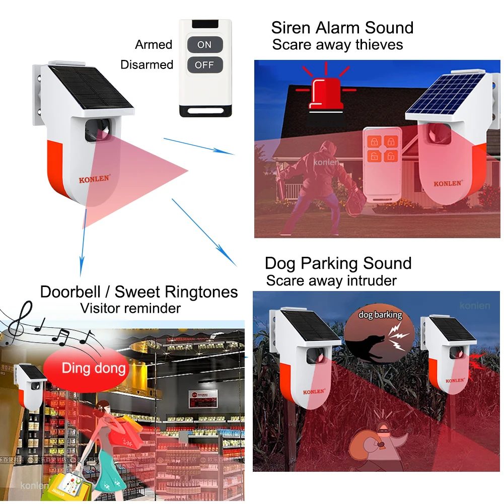 Microwave Solar PIR Sensor Welcome Ring Doorbell Infrared Motion Alarm Detector for Door Bell, Anti Theft Intruder Home Security