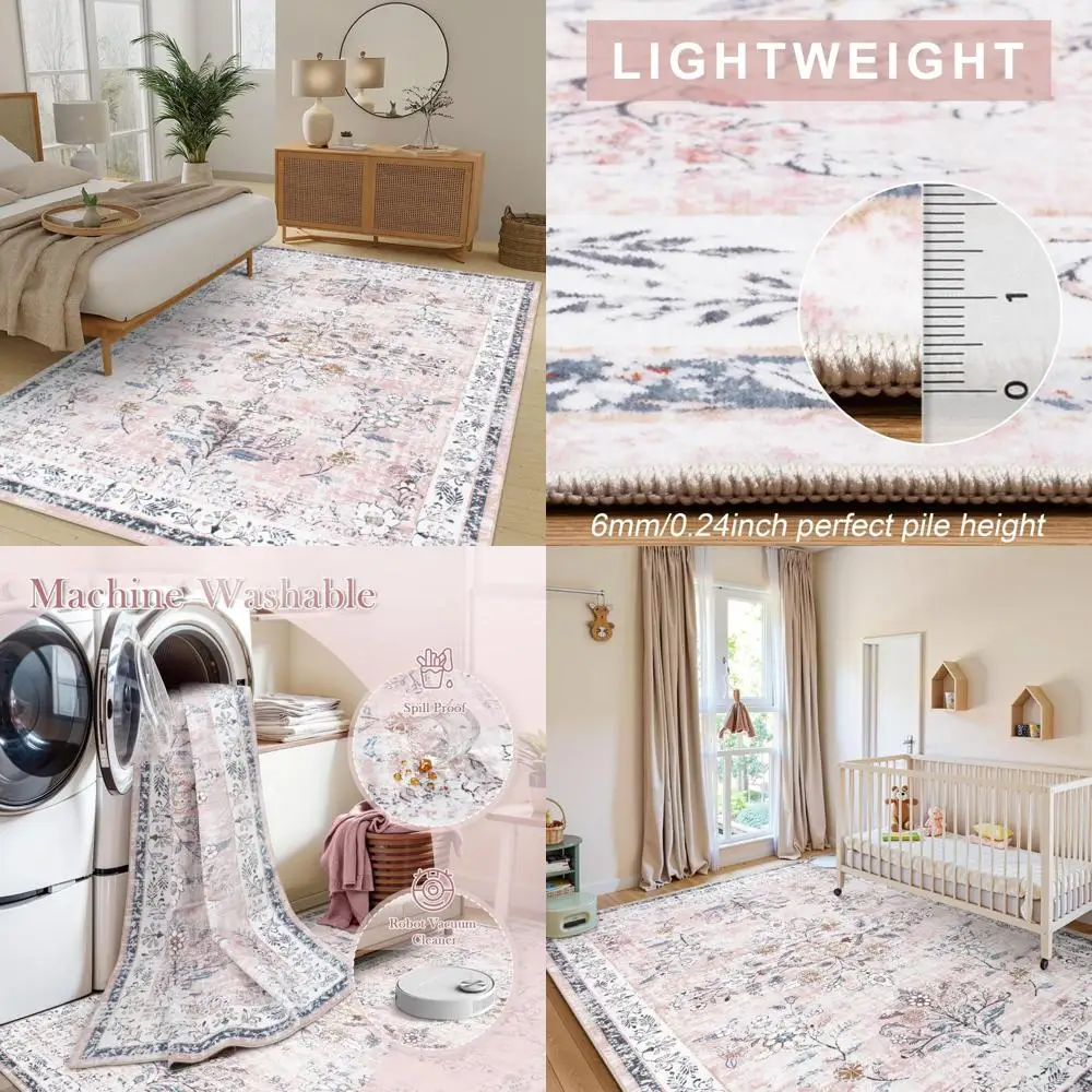 

Моющиеся коврики LIVEBOX 8x10 для гостиной, большой ковер для спальни в стиле бохо 8x10, мягкий розовый коврик с цветочным принтом, нескользящий, внутренний ковер с низким ворсом f