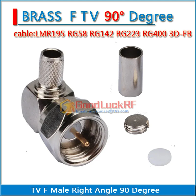 TV F Male Right Angle 90 Degree crimp for RG58 RG142 RG223 RG400 LMR195 50-3 PTFE Wire Type L Coaxial RF Connector Adapters