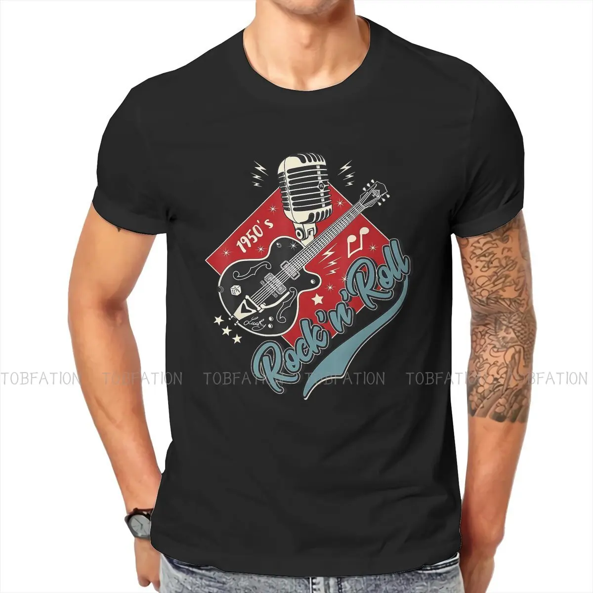 1950s Sock Hop Rockabilly Vintage Rock and Roll Music Swing Greaser Rocker T Shirt Crewneck TShirt Top Harajuku Men Streetwear