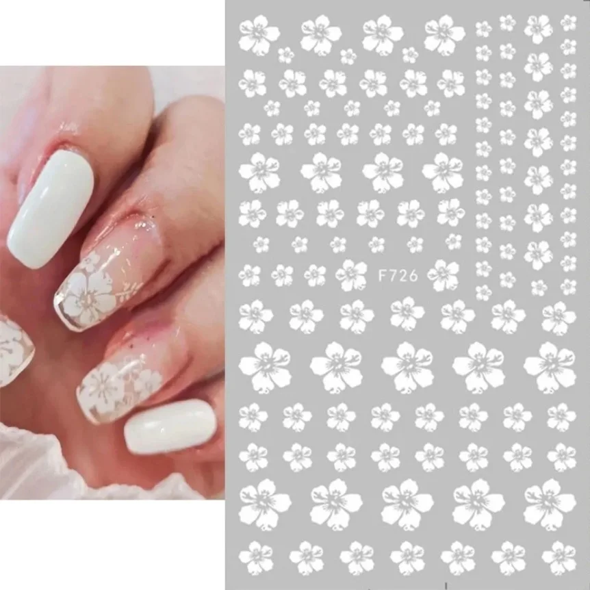 Autocollants adhésifs pétales blancs pour ongles, décalcomanies sans fleur, fleur étoile, accessoires d'ongles, fournitures de bricolage, Nail Art