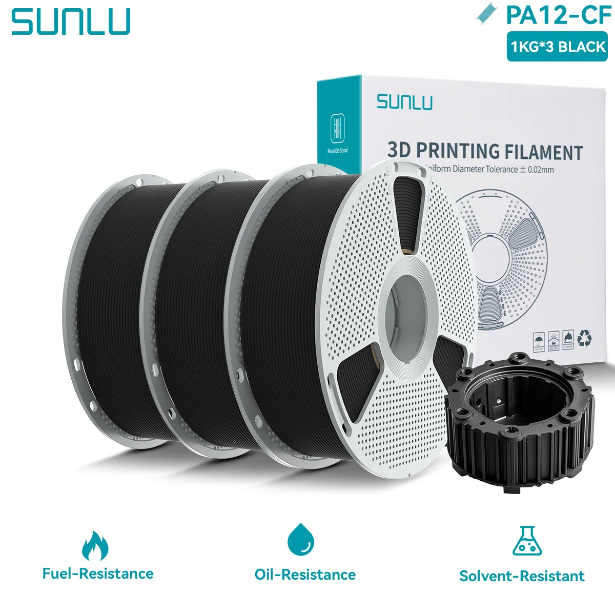 SUNLU PA6-CF/PA12-CF/PC-ABS/Easy PA خيوط هندسية ثلاثية الأبعاد 1.75 مم مقاومة لدرجة الحرارة العالية صلابة عالية خيوط طابعة ثلاثية الأبعاد 3 كجم #1