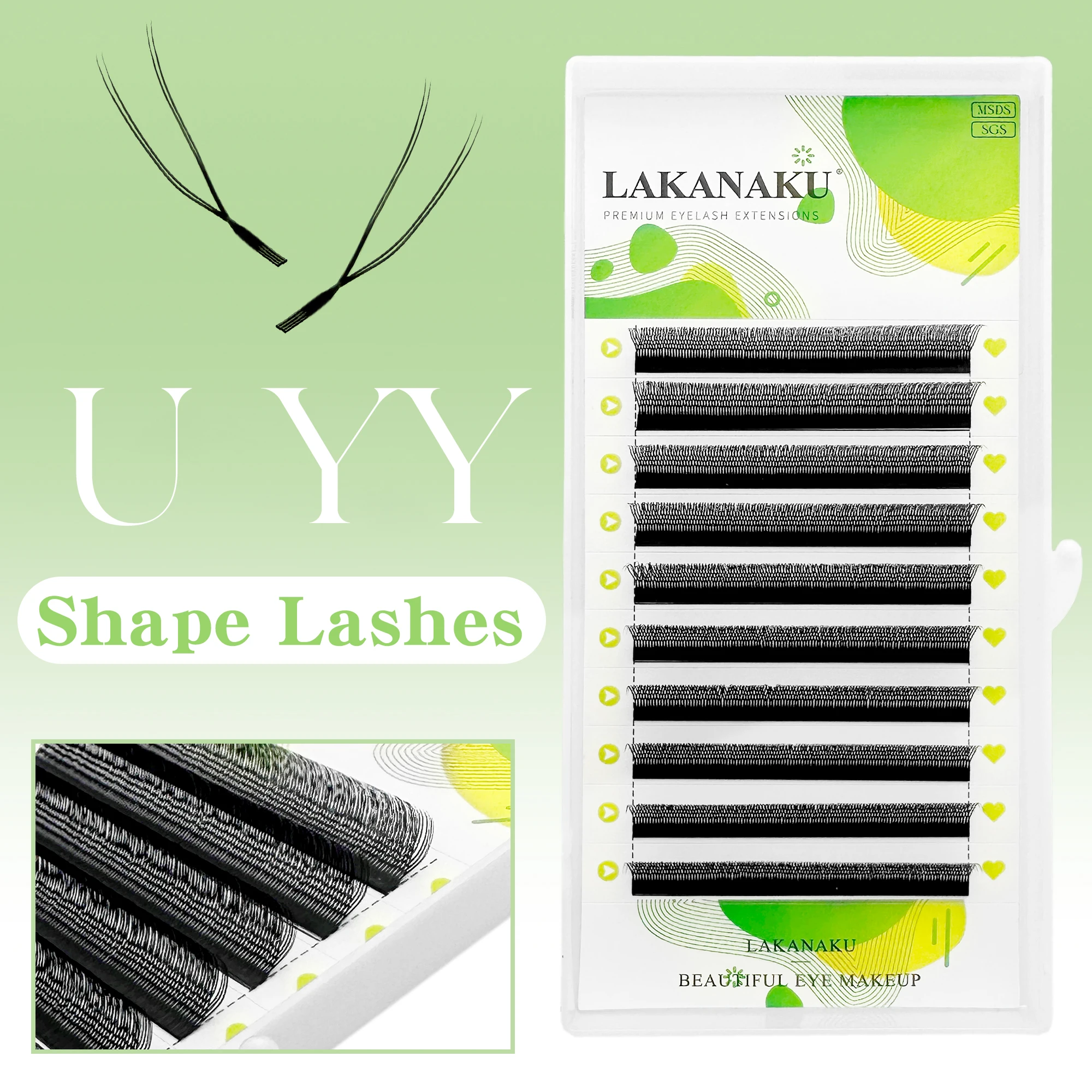 Lakanaku novo u yy lash u lash forma extensões de cílios em forma de flor cílios naturais macios diy pré-fabricados fã extensões de chicote